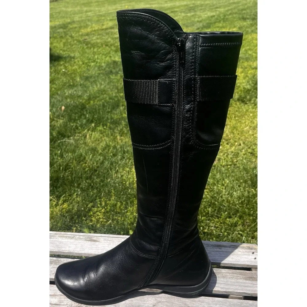 Paul Green Knee High Riding Boots Black Leather‎ Women's Shoe Size 6.5 UK 4